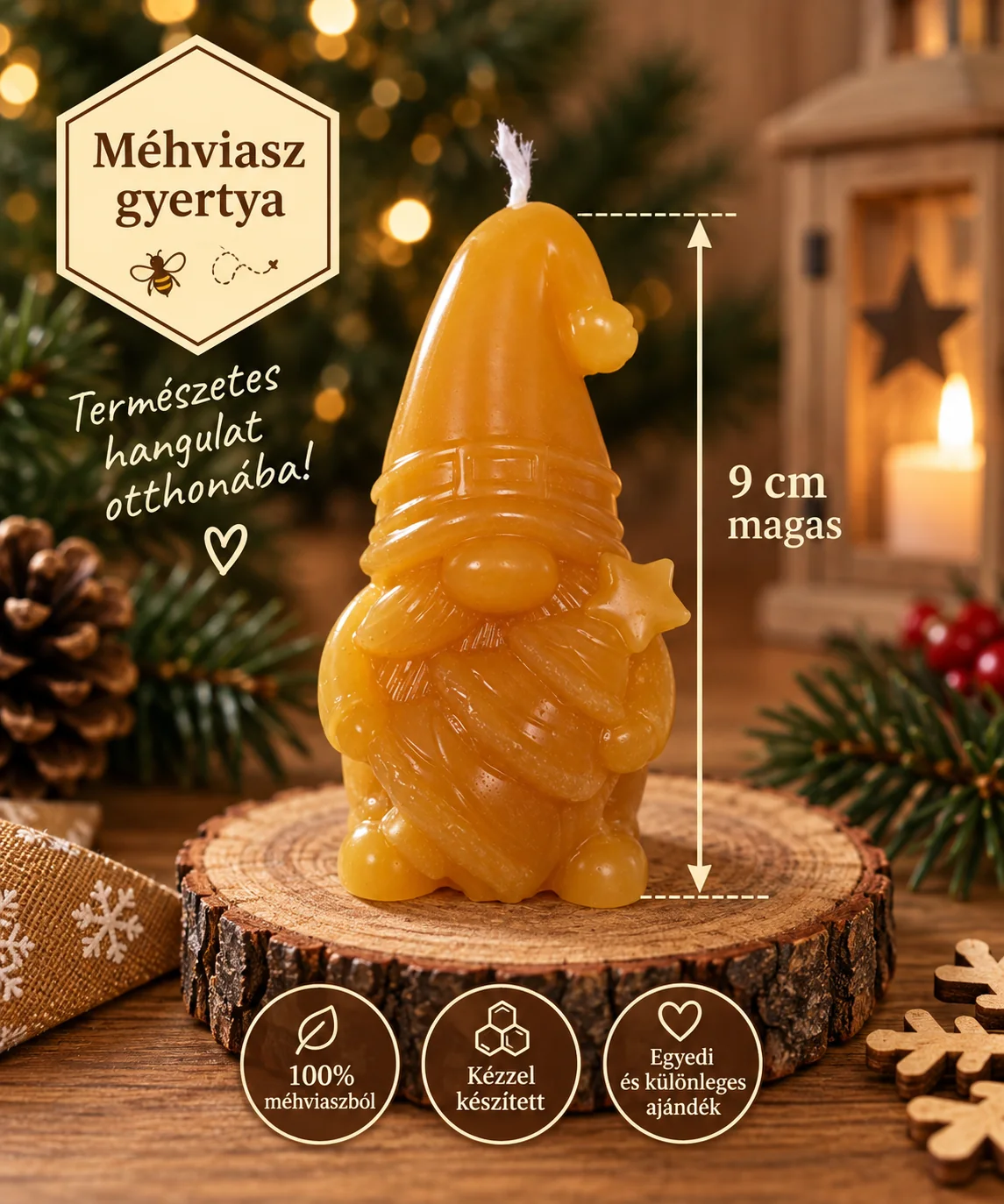 Fenyőfás manó méhviaszgyertya