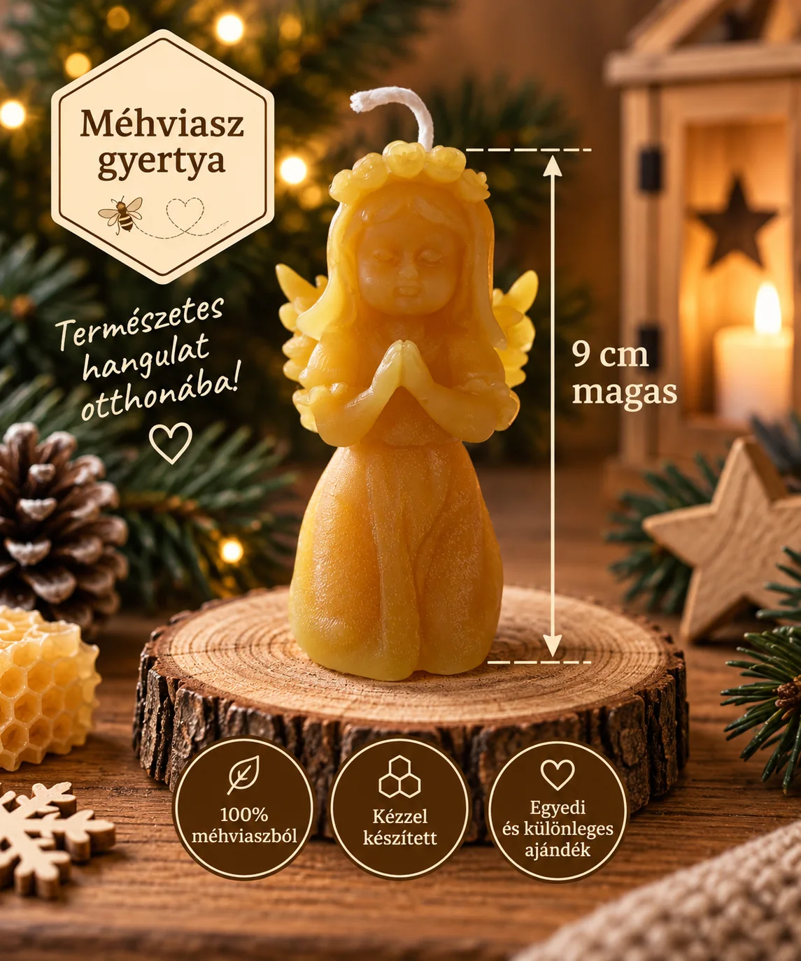 Imádkozó angyal méhviaszgyertya – 9 cm