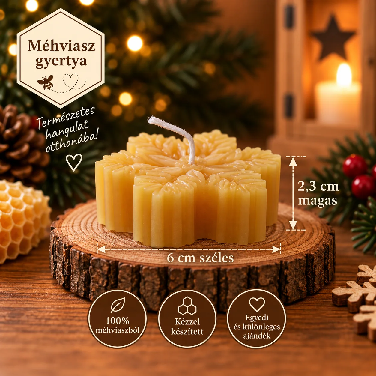 Hópehely méhviaszgyertya