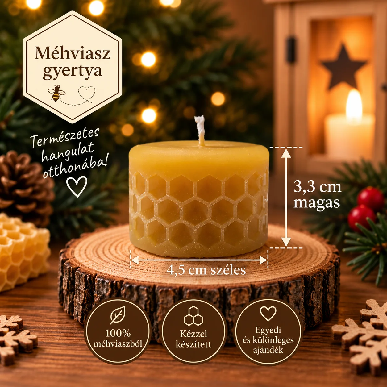 Méhsejtmintás méhviaszgyertya